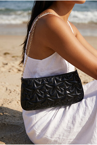 Goldies Bag Women's Black Star Embroidered Chain Strap Hand and Shoulder Bag ...