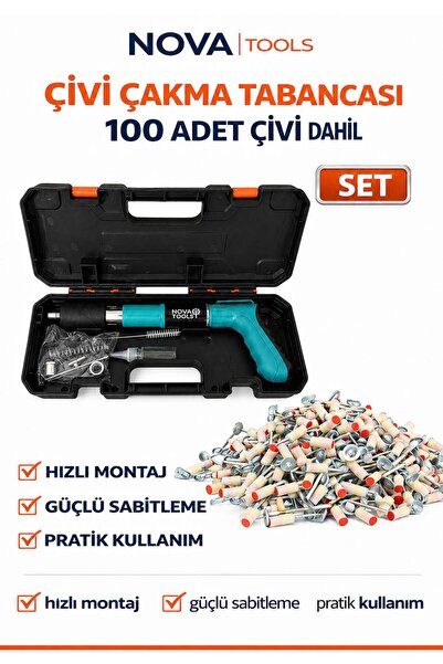 Tatian (100 ADET ÇİVİLİ) Mekanik Çivi Zımba Tabancası Beton Ve Çelik Çivi Tab...