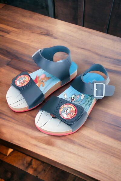 Ponchiq Navy Blue Tom And Jerry Themed Boys' Sandals