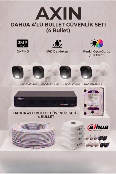 DAHUA 4 Kameralı Full Color Gece Görüşlü Güvenlik Kamera Seti - 500 GB HDD, Y...