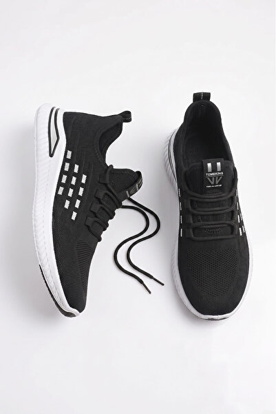 Tomsking Erkek Triko Siyah Beyaz Günlük Rahat Hafif Esnek Yürüyüş Sneaker Spor Ayakkabı