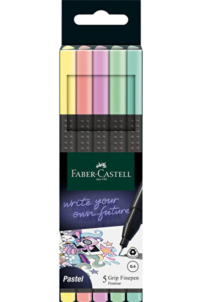 Faber Castell Set de liner 0.4mm, 5 bucăți, pastel, cu prindere, Faber-Castell
