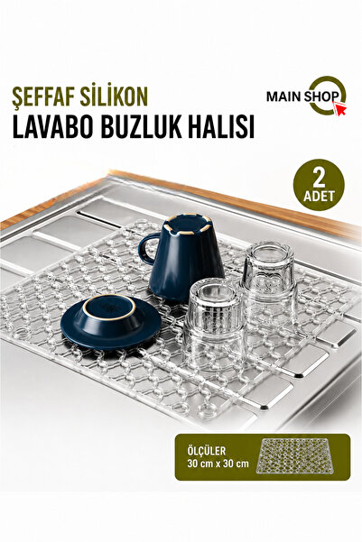 MAİN SHOP 2 Adet Şeffaf Silikon Lavabo ve Buzluk Halısı - 30x30 cm Çok Amaçlı...