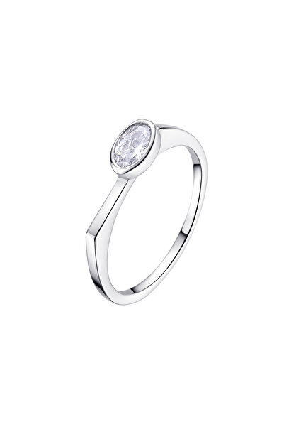 Lisa&Co. Inel Argint Oval Stone 57 mm / Argint placat cu rodiu / Zircon alb