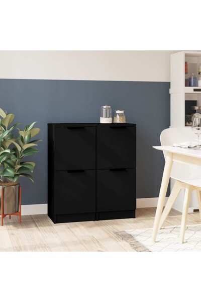 Concept Servante, 2 buc., negru, 30x30x70 cm, lemn prelucrat