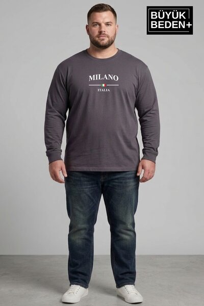 Süperlife Men's Large Size Milano Italy Printed 2 Thread Crew Neck T-Shirt Sp...