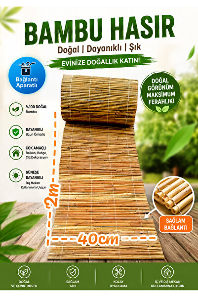Greenosier 40cm.x2m. Kamış Hasır Balkon Çiti Duvar Çiti Bahçe Dekorasyonu