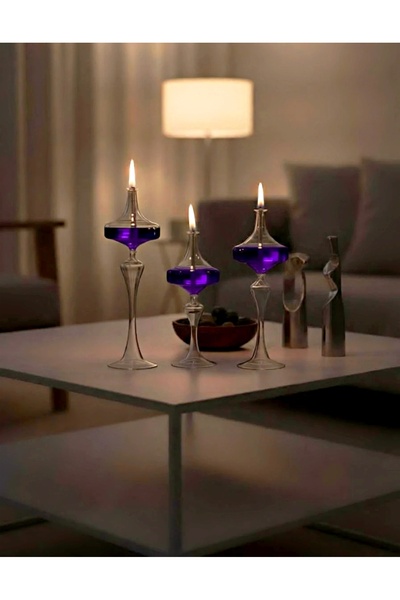 Shabbo Glass Ufo Şamdan Cam Kandil3 Lü Set Mor