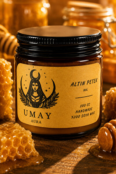 umay aura Bal Kokulu Mum 100 cc Dekoratif Aromaterapi – %100 Doğal Soya Wax –...