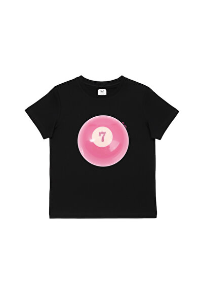 WHITE OF CREATIVE Kadın 7 Numaralı Bilardo Topu Baskılı Baby Tee