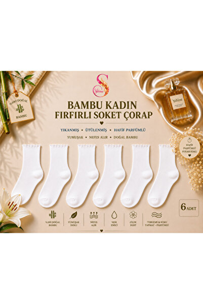 YSHINE Bambu Parfümlü Yumuşak Dokulu Fırfırlı Kadın Soket Çorap 6’Lı Premium Set