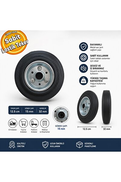 Emes Sac Jantlı Lastikli Burçlu Tekerlek 125x37,5 mm