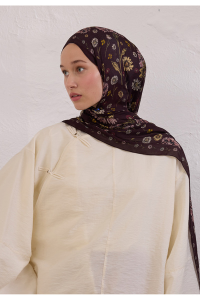 Freshscarfs Mürdüm Bloomıng Dahlıa Desen Rami Şal