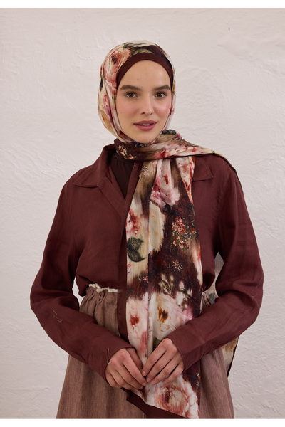 Freshscarfs Vıntage Rose Desen Rami Şal Bordo