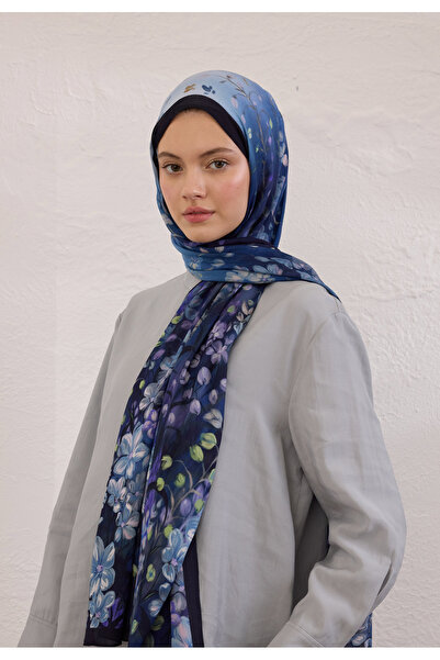 Freshscarfs Wısterıa Desen Rami Şal Lacivert