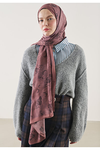 Freshscarfs Șal din ramie cu model floral cu umbre, cu trandafiri uscați
