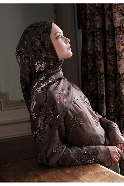 Freshscarfs Flower Rain Patterned Cotton Viscose Shawl Smoked