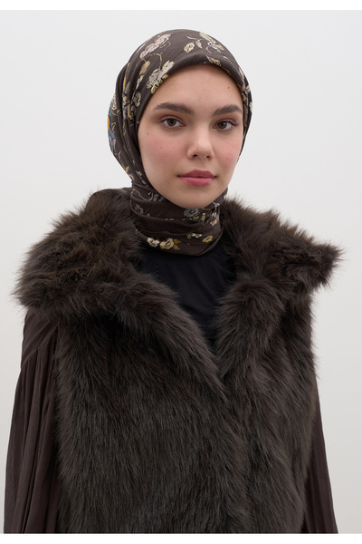 Freshscarfs Κασκόλ από βαμβάκι και βισκόζη με μοτίβο Jenephie σε καφέ απόχρωση