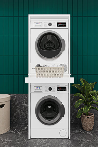 asratrend Lüks Çekmeceli Çamaşır Makinesi Dolabı %100 MDF Çamaşır Kurutma Banyo Dolabı BD05