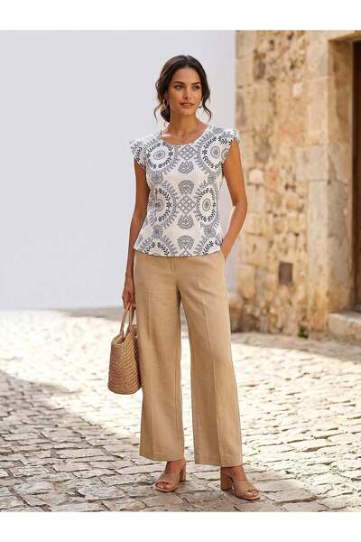 FARREN Women's Blue Brode Detailed Blouse |   Frn Line