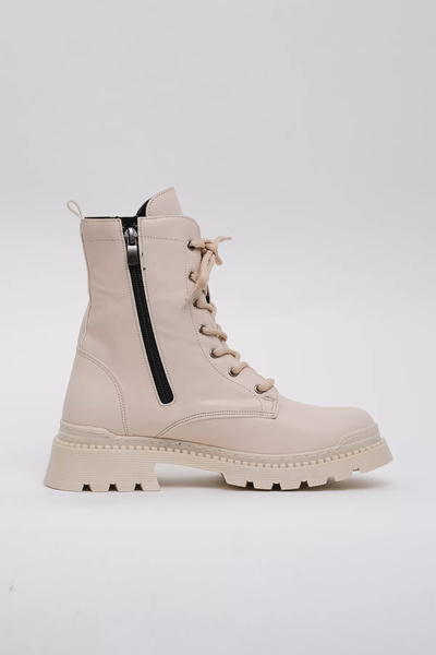 Supermark Mery Lace-Up Inner Zippered Vegan Leather Thermal Rubber Boots 45026