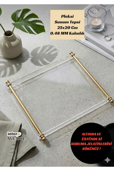 İnterlife Plexi Tray Decorative Organizer Presentation Coffee Tray Unbreakabl...