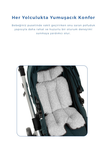 Babyjem Pernă 2 în 1 pentru cărucior și scaun înalt, gri floral, 100% bumbac