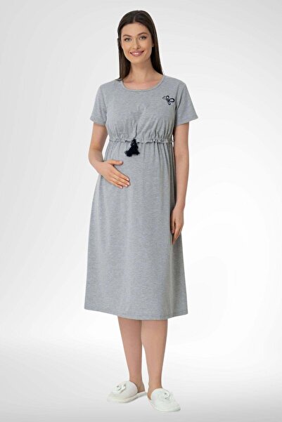 Mecit Pijama Mecit 5427 Γκρι φόρεμα εγκυμοσύνης με δυνατότητα θηλασμού
