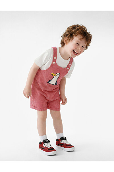 Koton Striped Animal Embroidery Detailed Strappy Short Jumpsuit