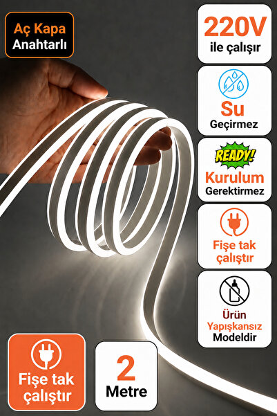 Adrift Neon Esnek Şerit Led 2 Metre BEYAZ + 220 Volt Fiş