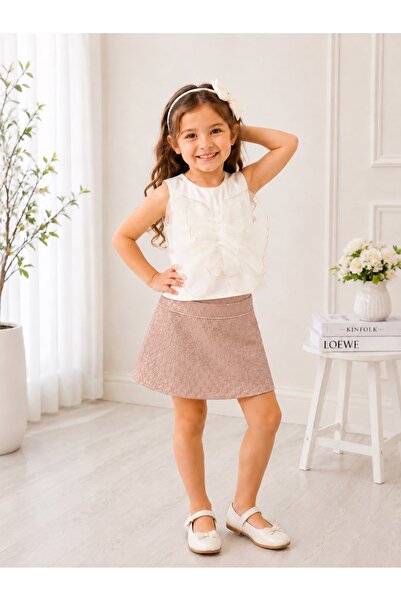 Minik mooda Girl's Bow-Detailed Skirt Set – Stylish and Elegant Design