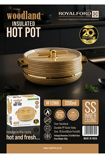 ROYALFORD 1200ml Woodland Insulated Hotpot Casserole RF12966 Stainless Steel ...