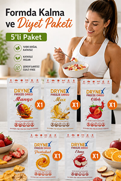 DRYNEX Freeze Dried 5'li Tanışma Seti Çilek Mango Portakal Elma Muz Dondurula...