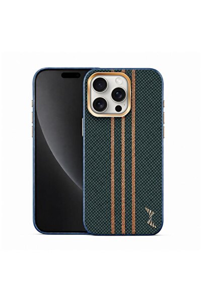 Zebana Apple iPhone 15 Pro Max Uyumlu Kılıf Goldrix Karbon Fiber M-Safe Kılıf...