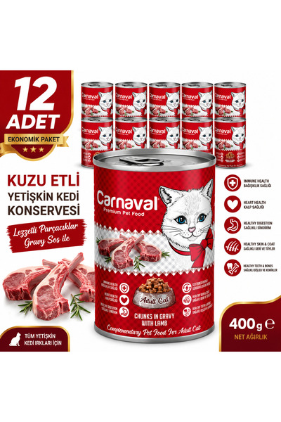 Carnaval Premium Yetişkin Kedi Konservesi Kuzu Etli 400 gr X 12 Adet