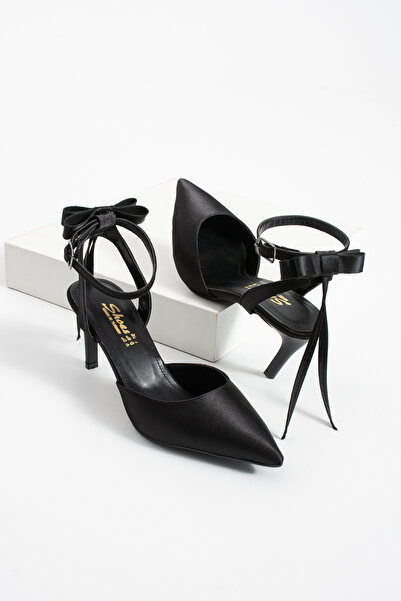 guijarro Pantofi cu toc stiletto de 7 cm, cu fundă din satin și curea la gleznă