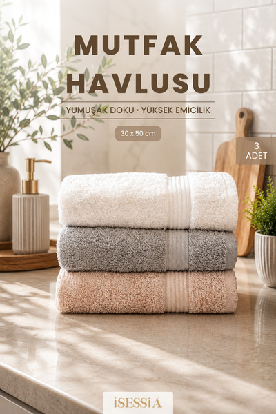 Isessia Elia 3 Adet %100 Pamuk En İyi Emici El ve Yüz Havlusu Mutfak Havlusu ...