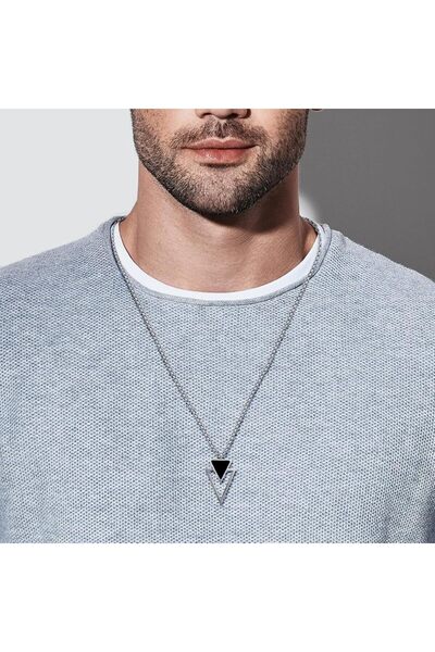 Arabest Men’s Geometric Triangle Necklace, Stainless Steel Hip Hop Pendant, W...
