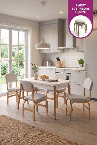 VİLİNZE Ege Sandalye Avanos Ahşap MDF Açılır Mutfak Masası Takımı - 70x120+30 cm