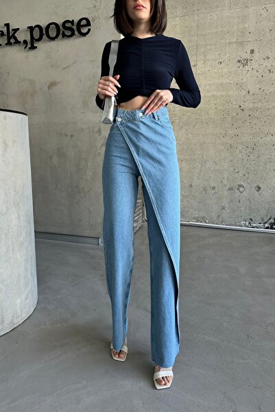XRAY JEANS Pantaloni largi din denim albastru cu fustă cu talie înaltă de damă