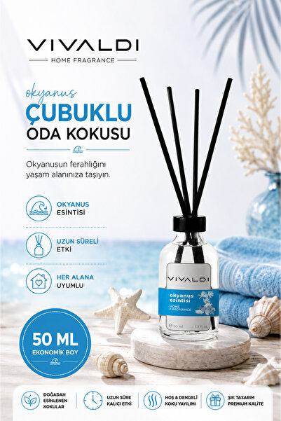 Vivaldi Home Okyanus Esintisi Çubuklu Oda Kokusu 50 ml, Kalıcı Ferah Koku, Ev...