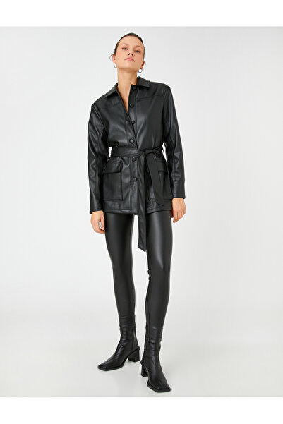 Koton Faux Leather Slit Detailed Skinny Trousers