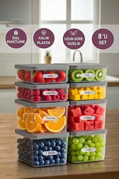SELKA HOME 4 Adet 0.5 ve 4 Adet Derin 1 Lt. Nora Organizer Buzdolabı Buzluk D...