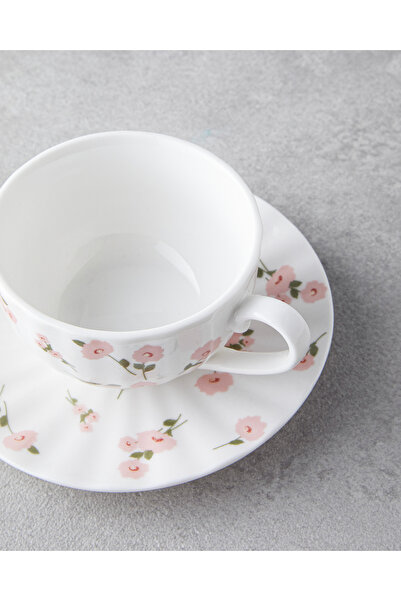 English Home Cordelia New Bone China 4 Parça 2 Kişilik Kahve Fincan Takımı 90 ml Beyaz - Pembe