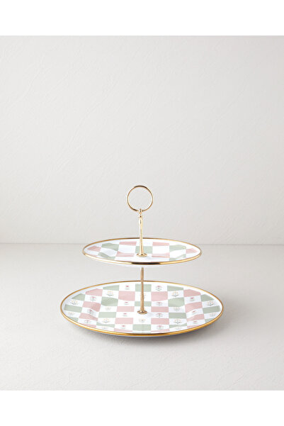English Home Retro Pure Emaye Katlı Servis 21x29 cm Pembe - Yeşil