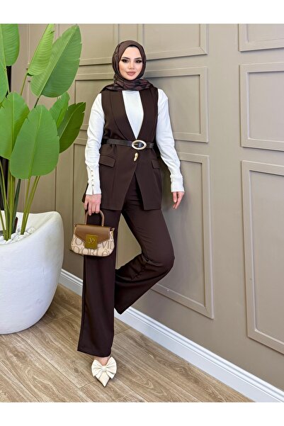 ALLİNOFFİCİAL Double Vest Set Pant Suit Brown