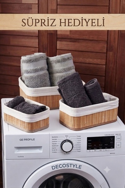 DECOSTYLE Çok Amaçlı Bambu 3'lü Sepet Seti Bej - Dekoratif Organizer ve Sakla...