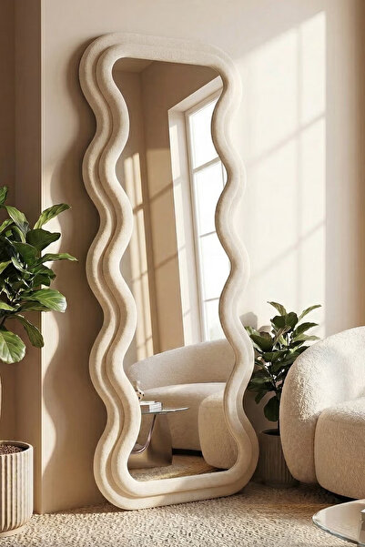 Taimi مرآة كبيرة بتصميم أنيق 160 × 60 سم - مرآة كاملة الطول بإطار مخملي أبيض