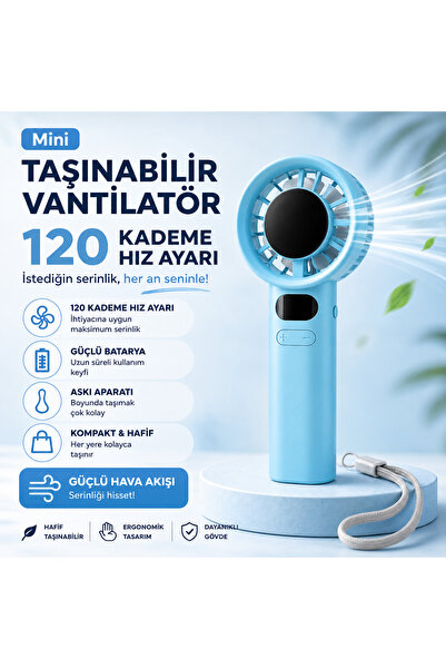sudora 120 Kademeli Mini Vantilatör | Taşınabilir El Fanı | Güçlü Batarya & A...