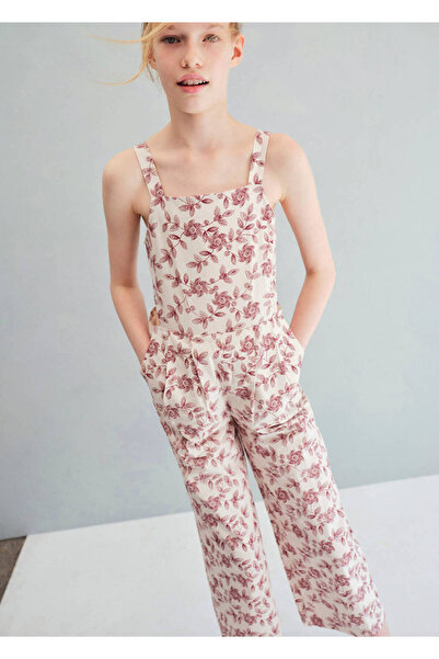 MANGO Kids Çiçek desenli pamuklu tulum